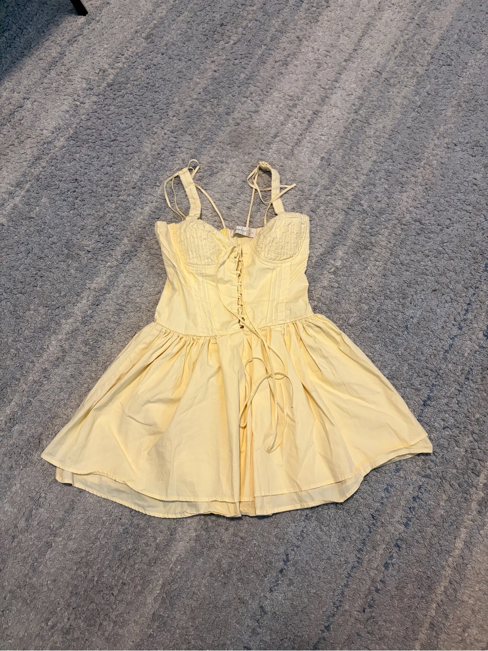 SIERRA DARIEN Yellow Corset Mini Dress Lace Up Bustier Pleated Skirt Pastel